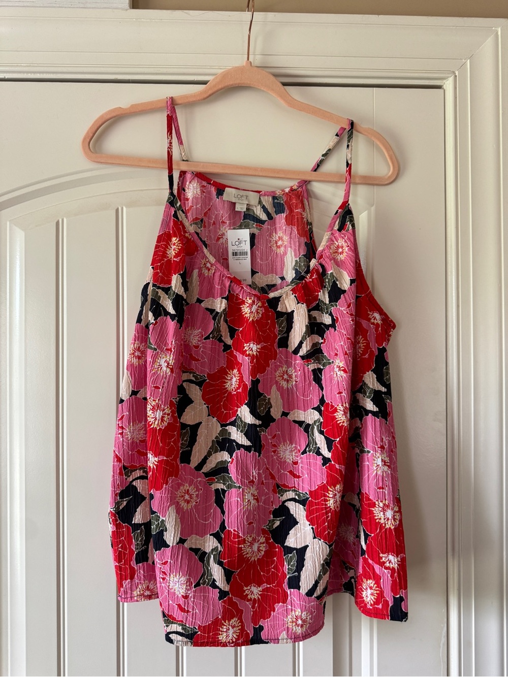 LOFT Pink & Red Floral Spaghetti-Strap Camisole